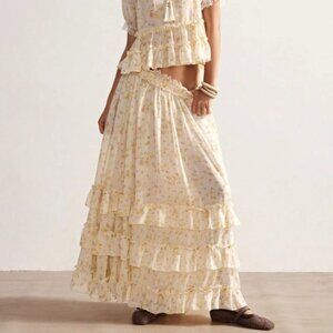 Boho Ditsy Floral Ruffle Hem Skirt